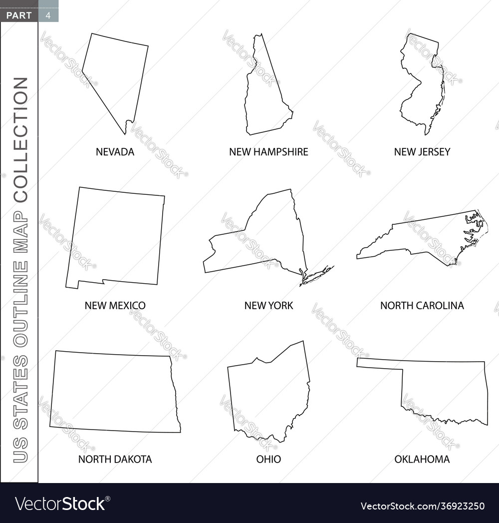 Outline maps us states collection nine black