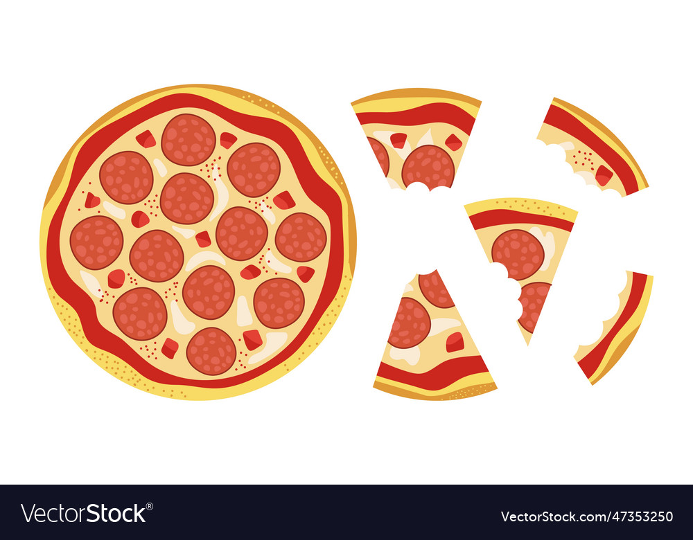 Pizza slice slicing salami top view Royalty Free Vector