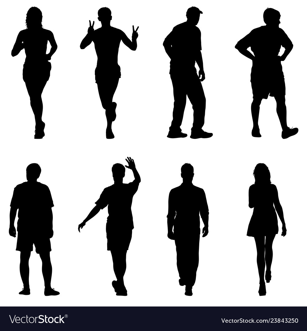 Silhouette group of people standing on white