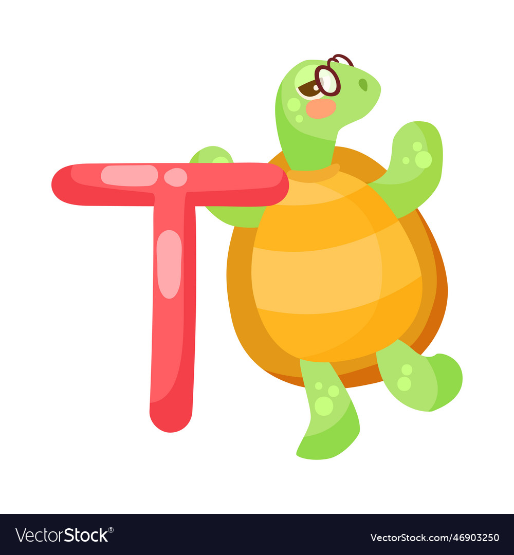 Turtle character with alphabet letter t