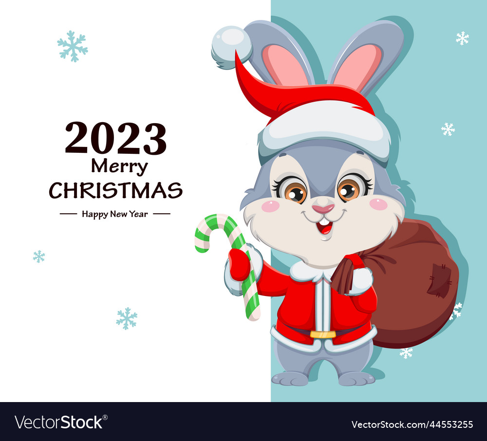 Cute cartoon rabbit merry xmas and happy new year Vector Image