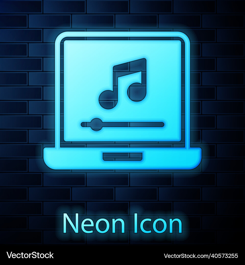 Glowing neon laptop with music note symbol Vector Image