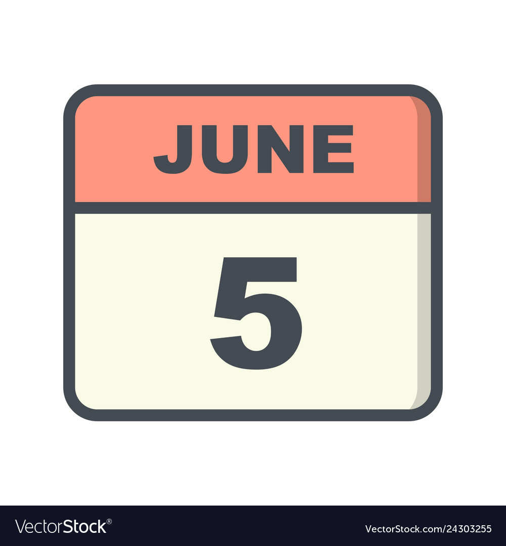 June 5th date on a single day calendar Royalty Free Vector