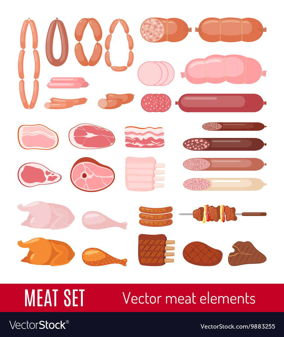 Set von Fleisch- und Wurstikonen