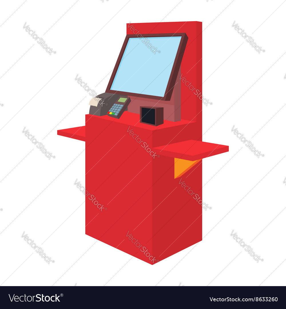 Cash Desk With Terminal In Supermarket Icon Vector Image