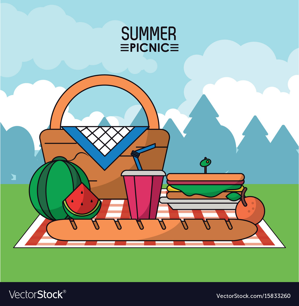 Colorful poster summer picnic with outdoor Vector Image