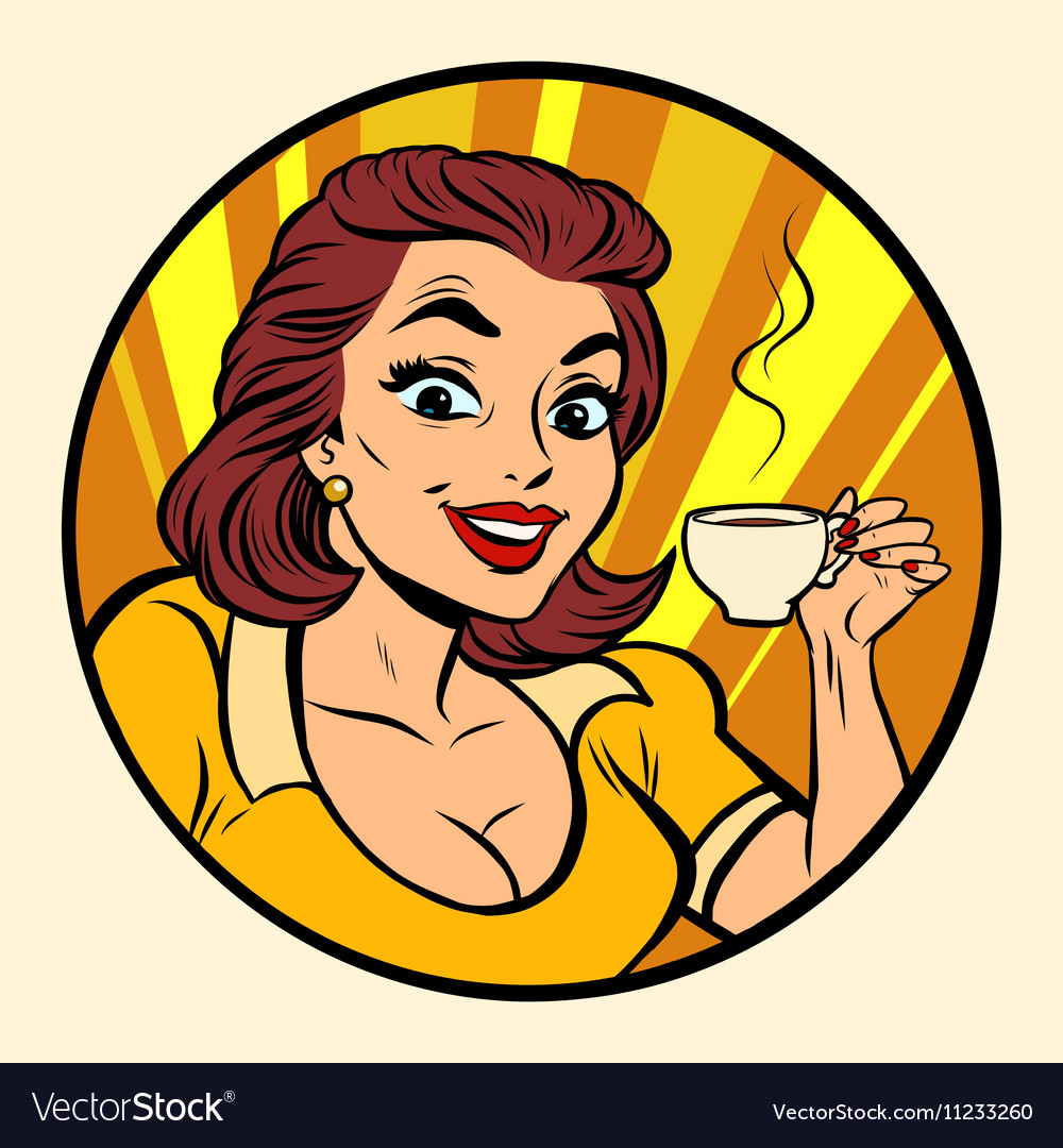 Comic Young Beautiful Woman Drinking Coffee Vector Image 4238