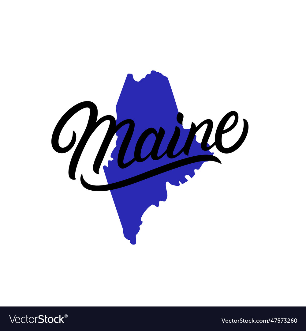 Maine state lettering text and map Royalty Free Vector Image