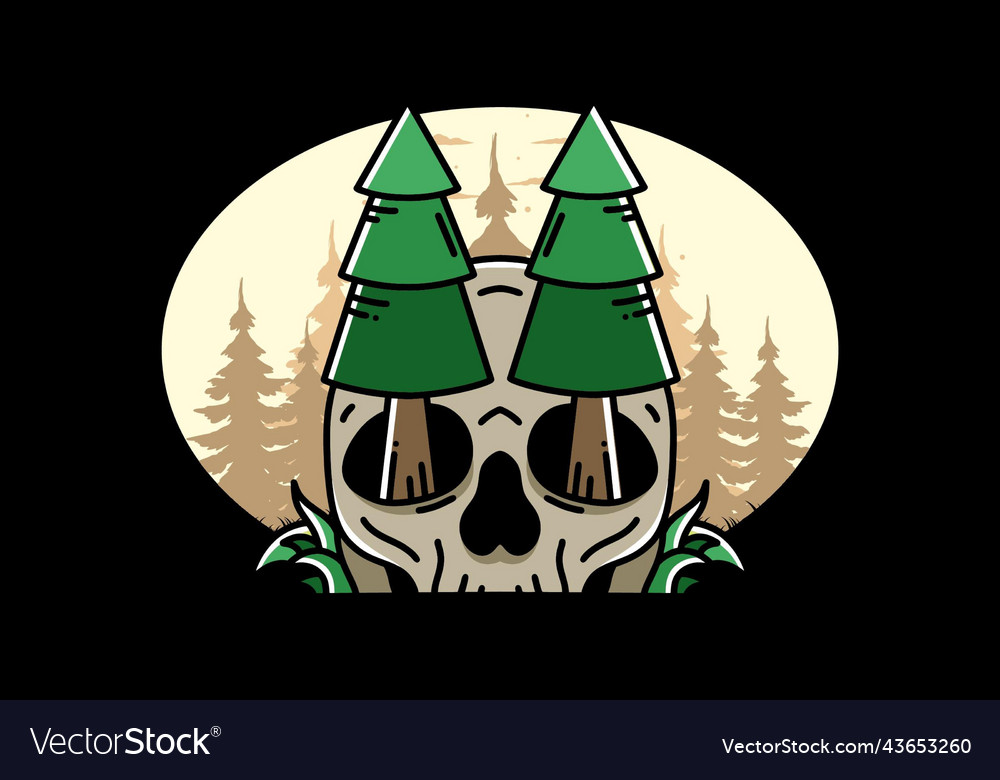 Pine trees stuck in skull design Royalty Free Vector Image