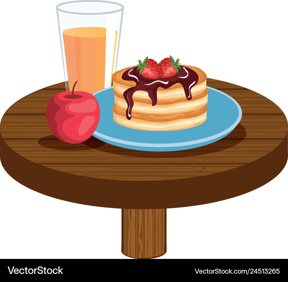 Delicious breakfast in wooden table Royalty Free Vector