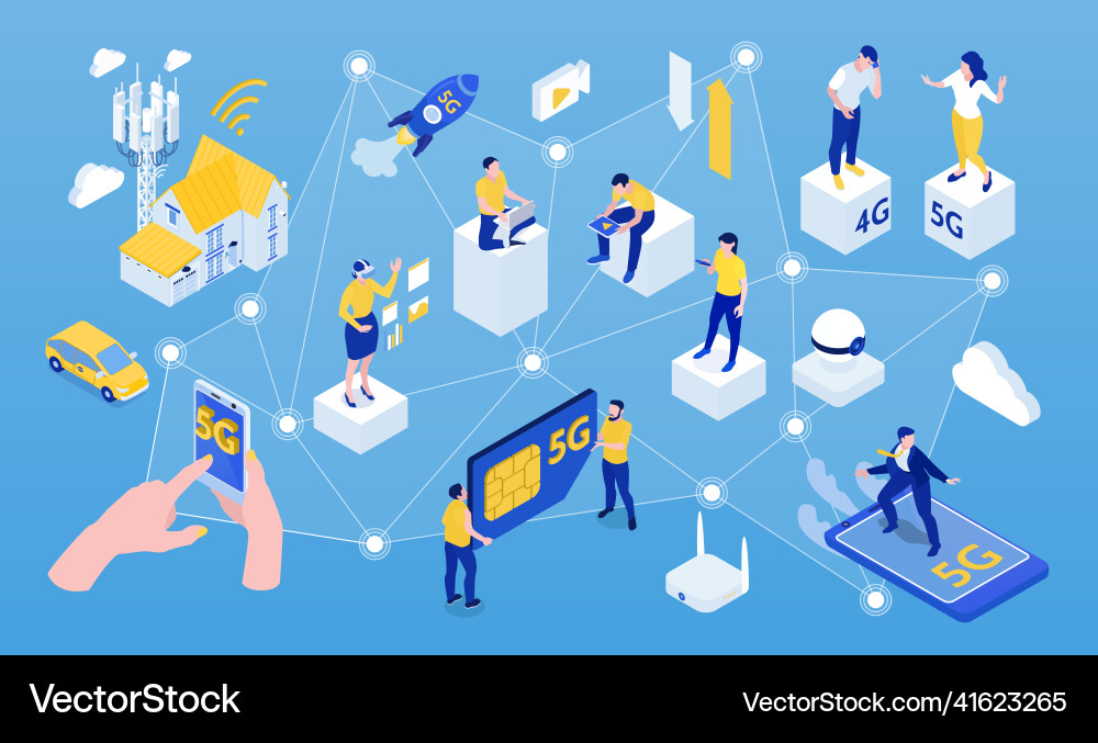Internet 5g isometric composition Royalty Free Vector Image