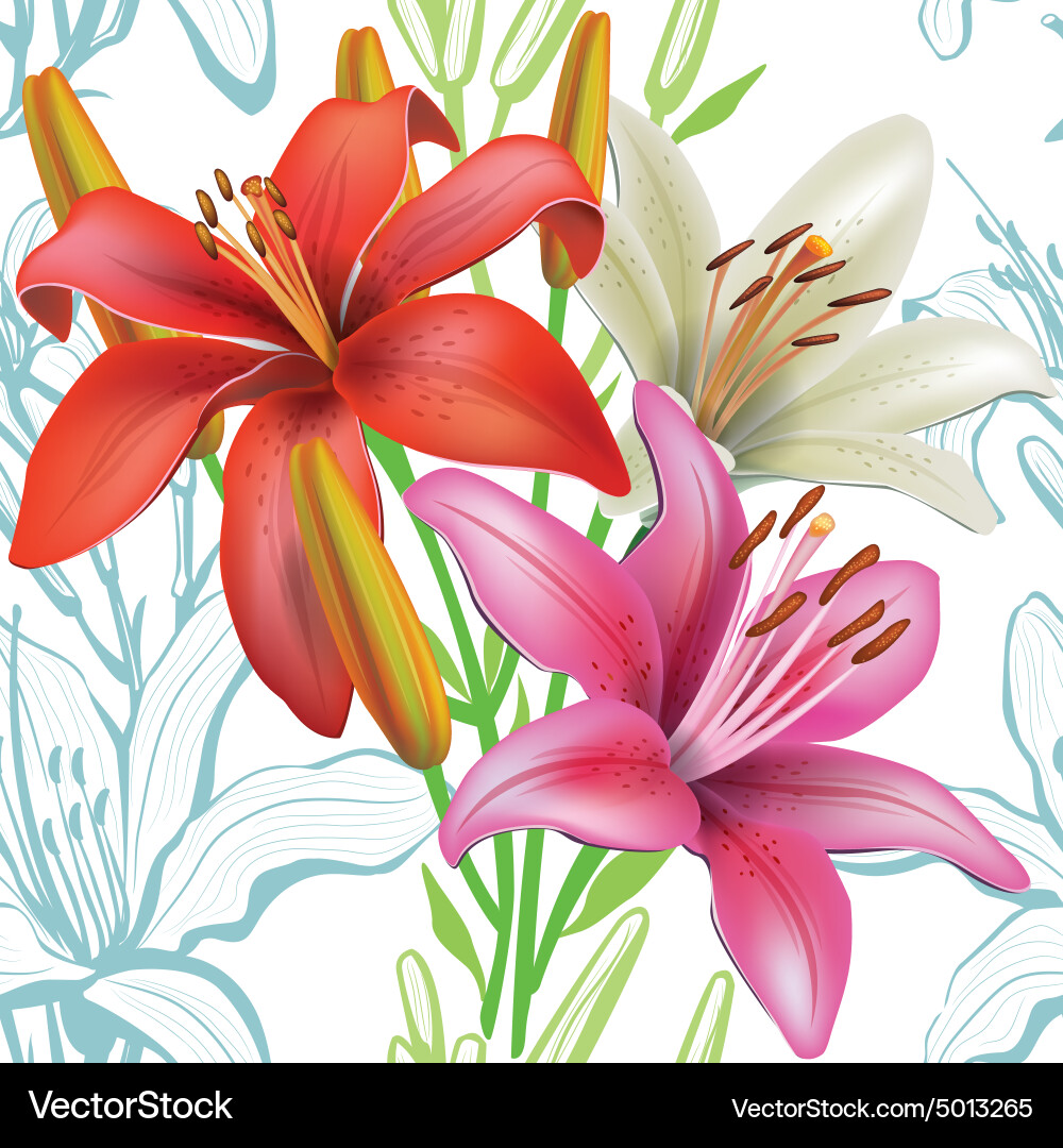 Seamless floral pattern with lilies on white Vector Image