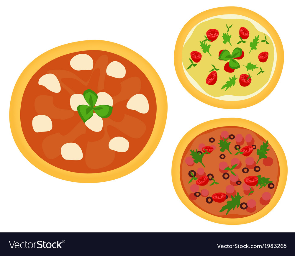 Three italian pizzas Royalty Free Vector Image