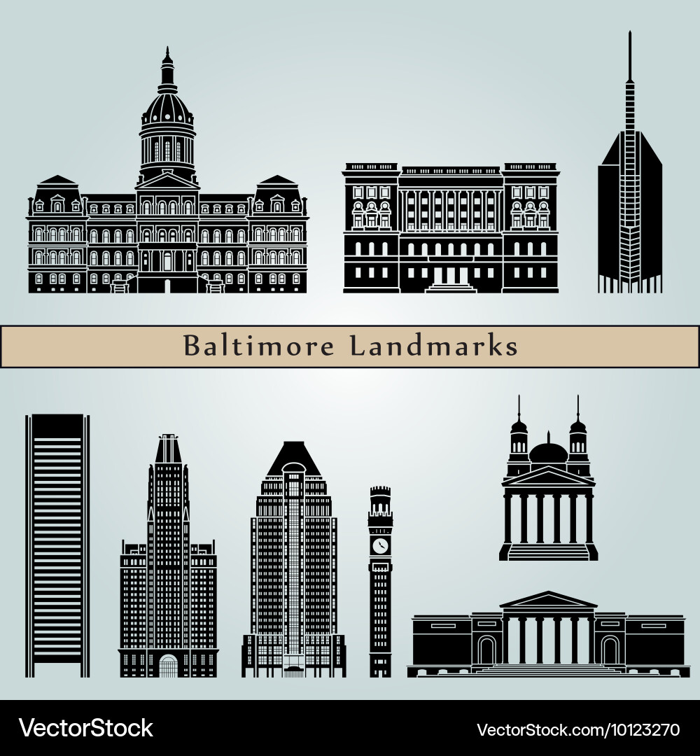 Baltimore landmarks and monuments Royalty Free Vector Image