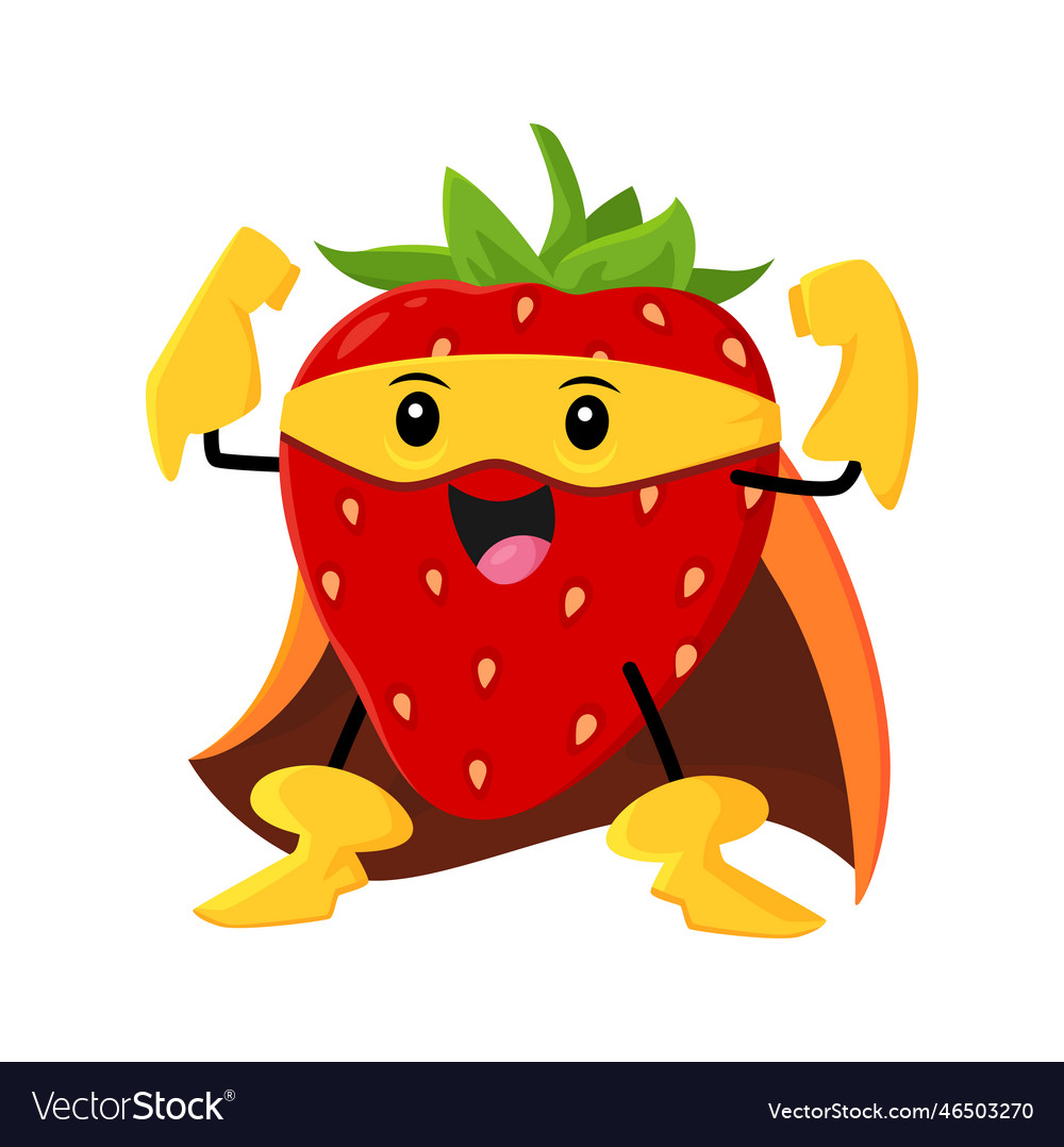 Cartoon strawberry superhero funny plant character