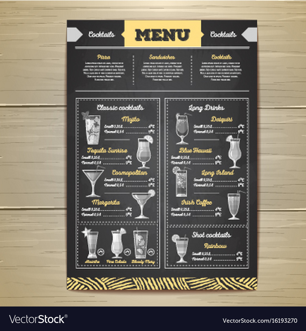 Chalk drawing cocktail menu design corporate Vector Image