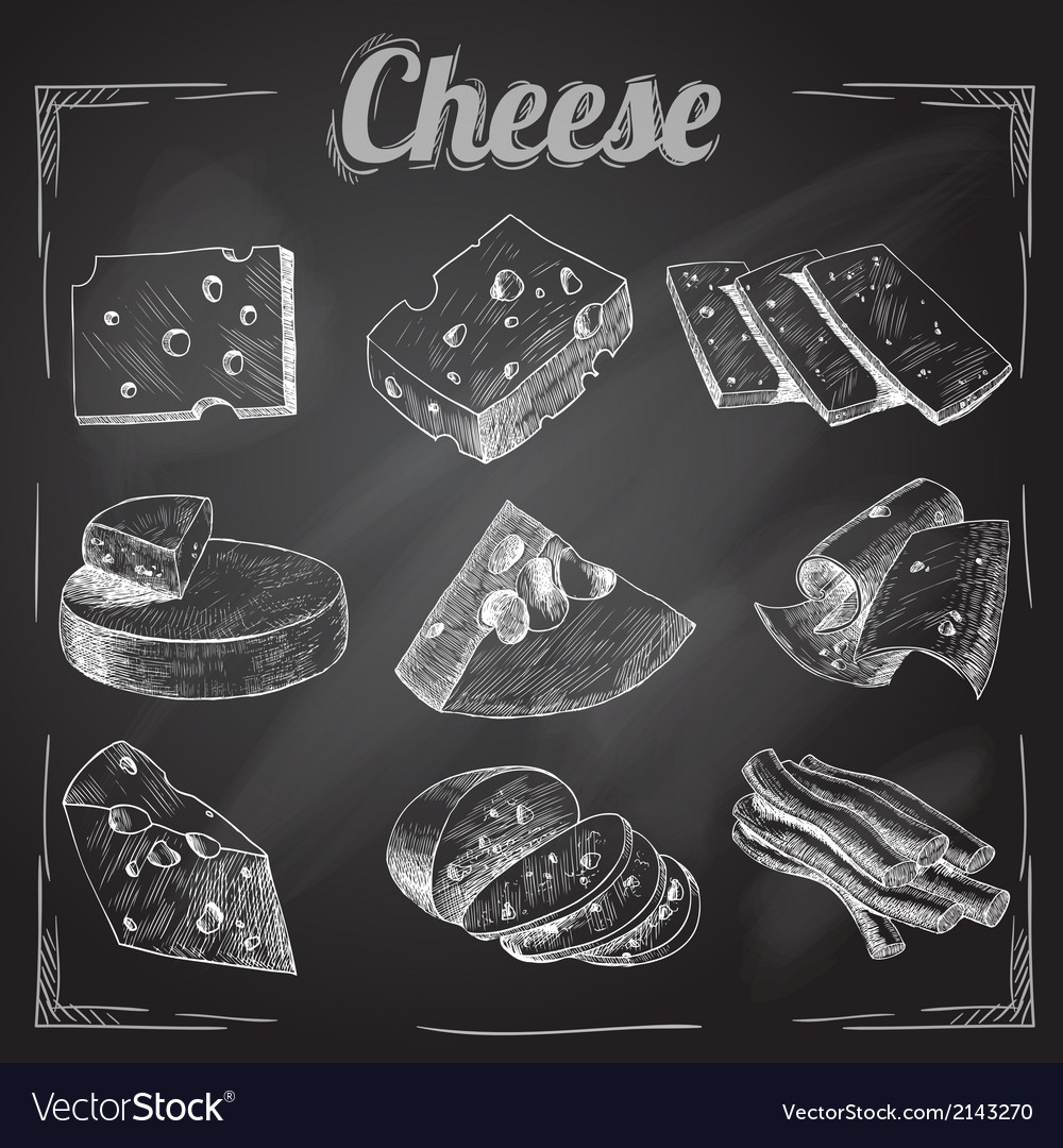 Cheese chalkboard collection Royalty Free Vector Image