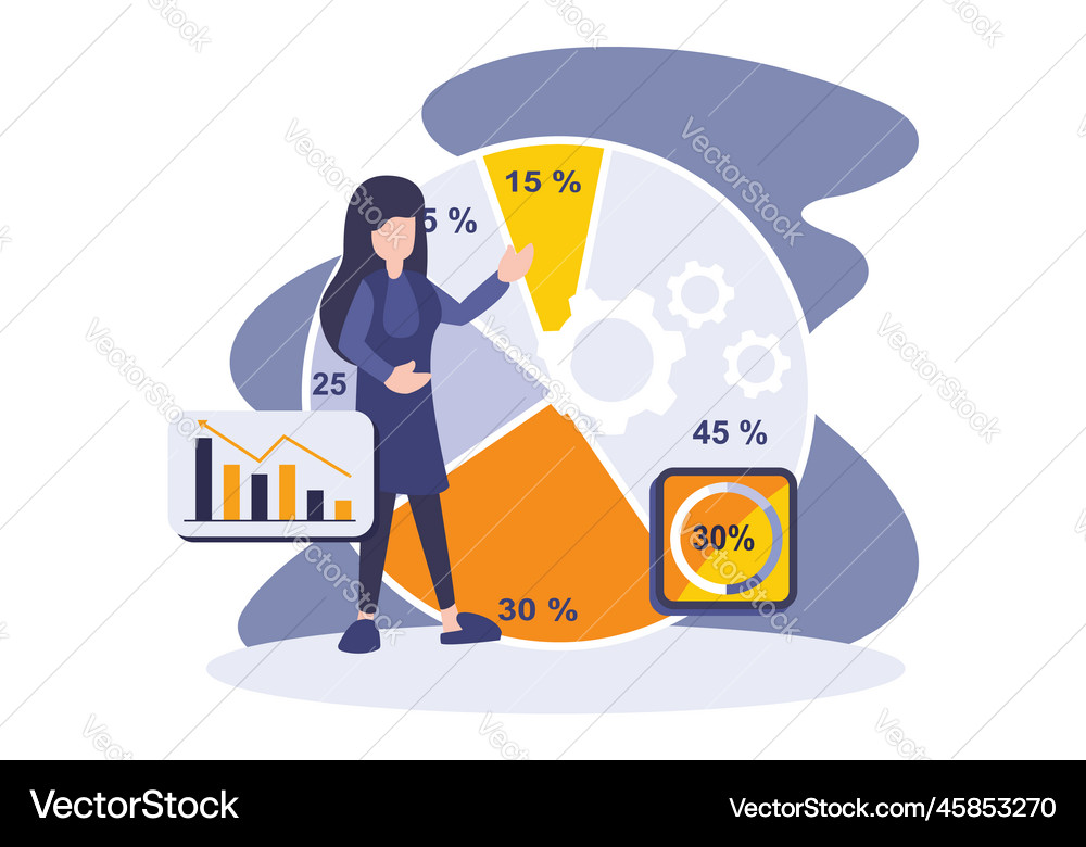 Data management concept woman with chart diagram Vector Image