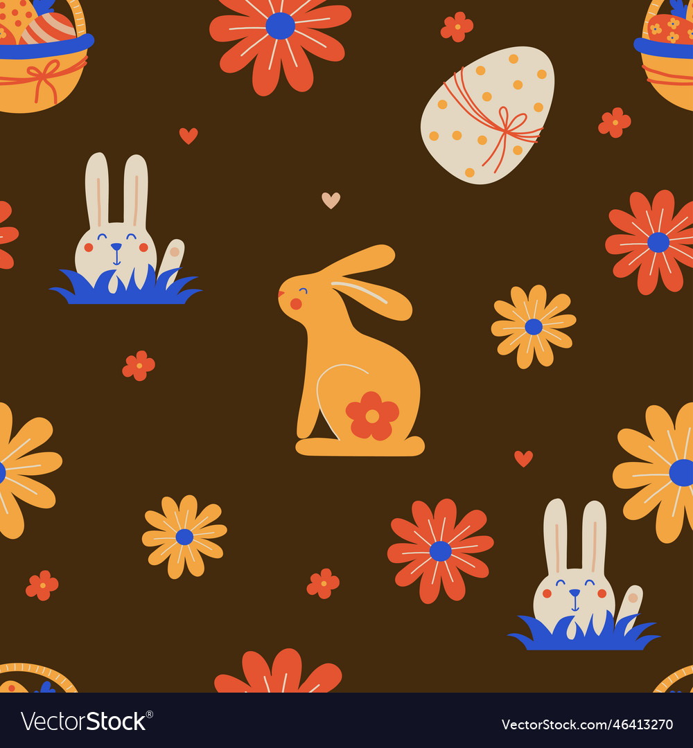 Easter seamless pattern bunny with flowers Vector Image