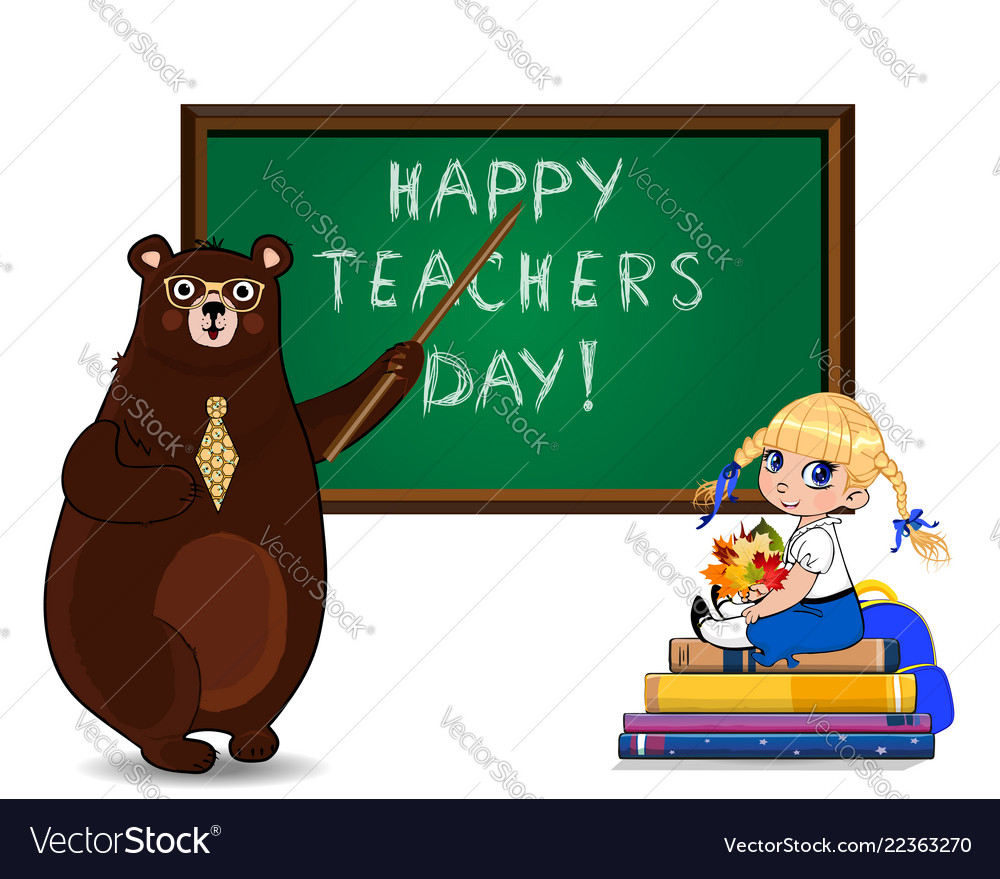 Happy teachers day greeting card with cartoon Vector Image Happy teachers day greeting card with cartoon Vector Image