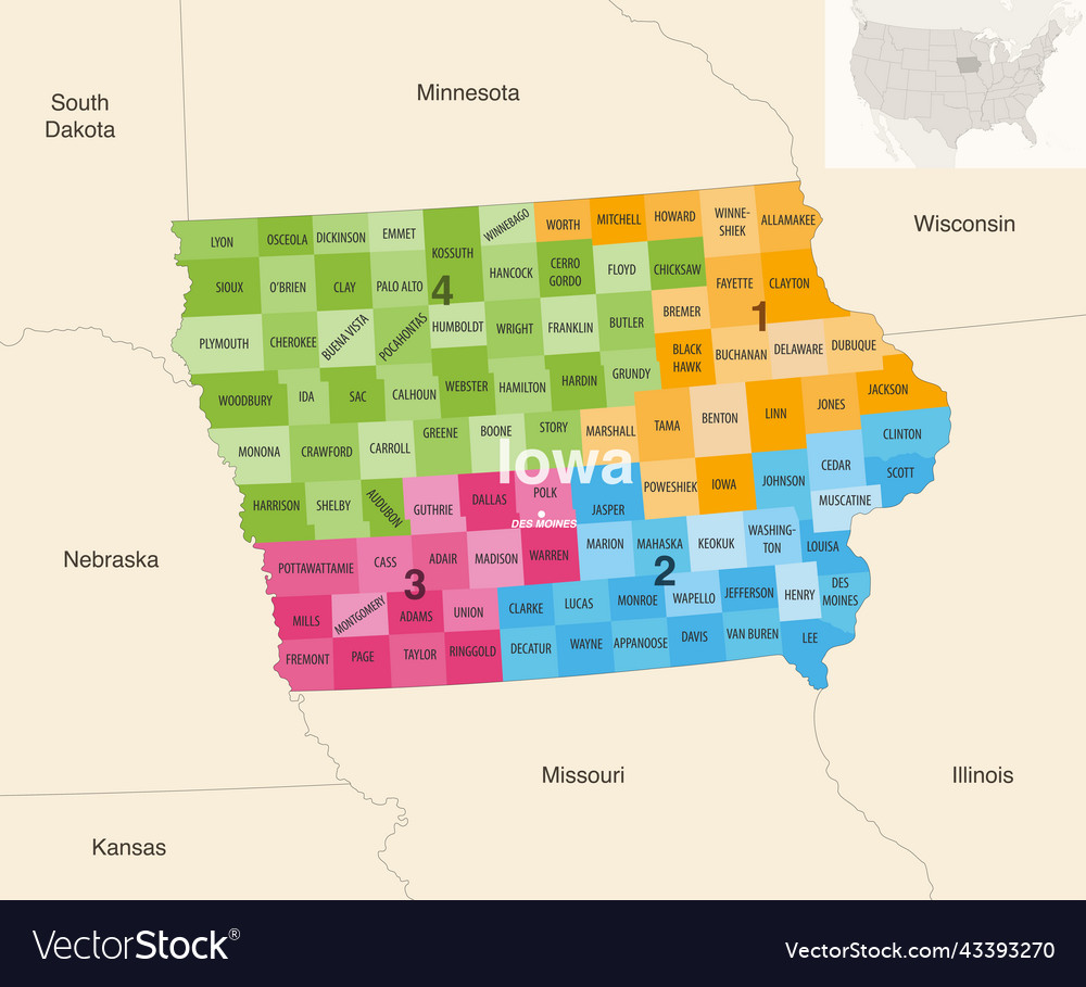 Iowa state counties colored by congressional Vector Image