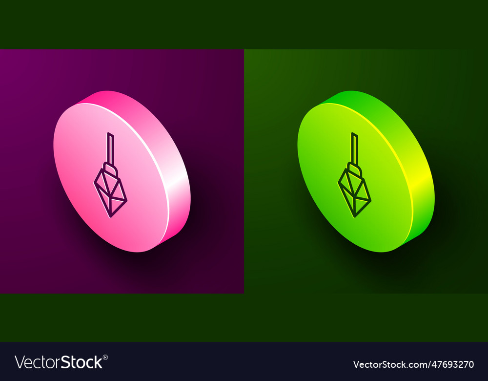 Isometric line magic stone icon isolated on purple