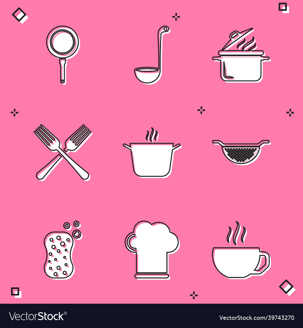 Set frying pan kitchen ladle cooking pot Vector Image