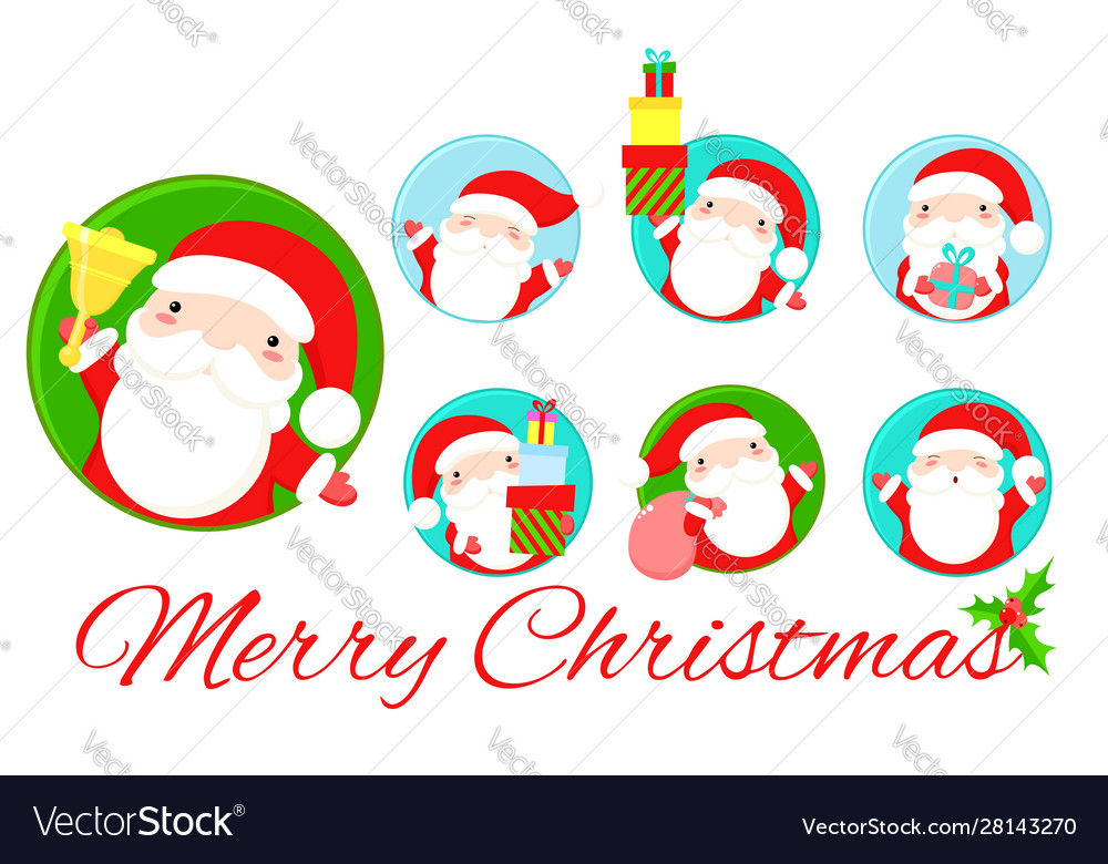 Set round christmas stickers with cute santa