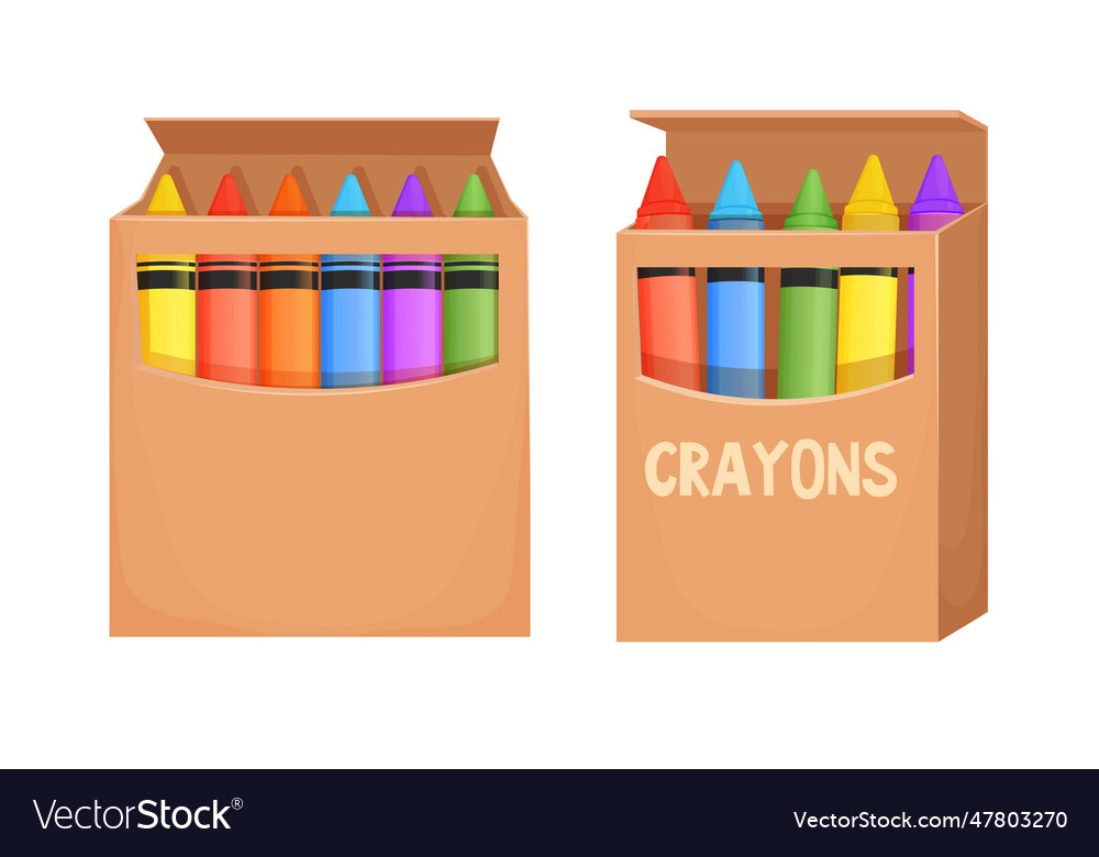 Set wax crayons in carton box cartoon style Vector Image