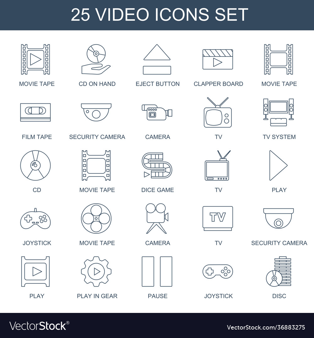 25 video icons Royalty Free Vector Image - VectorStock