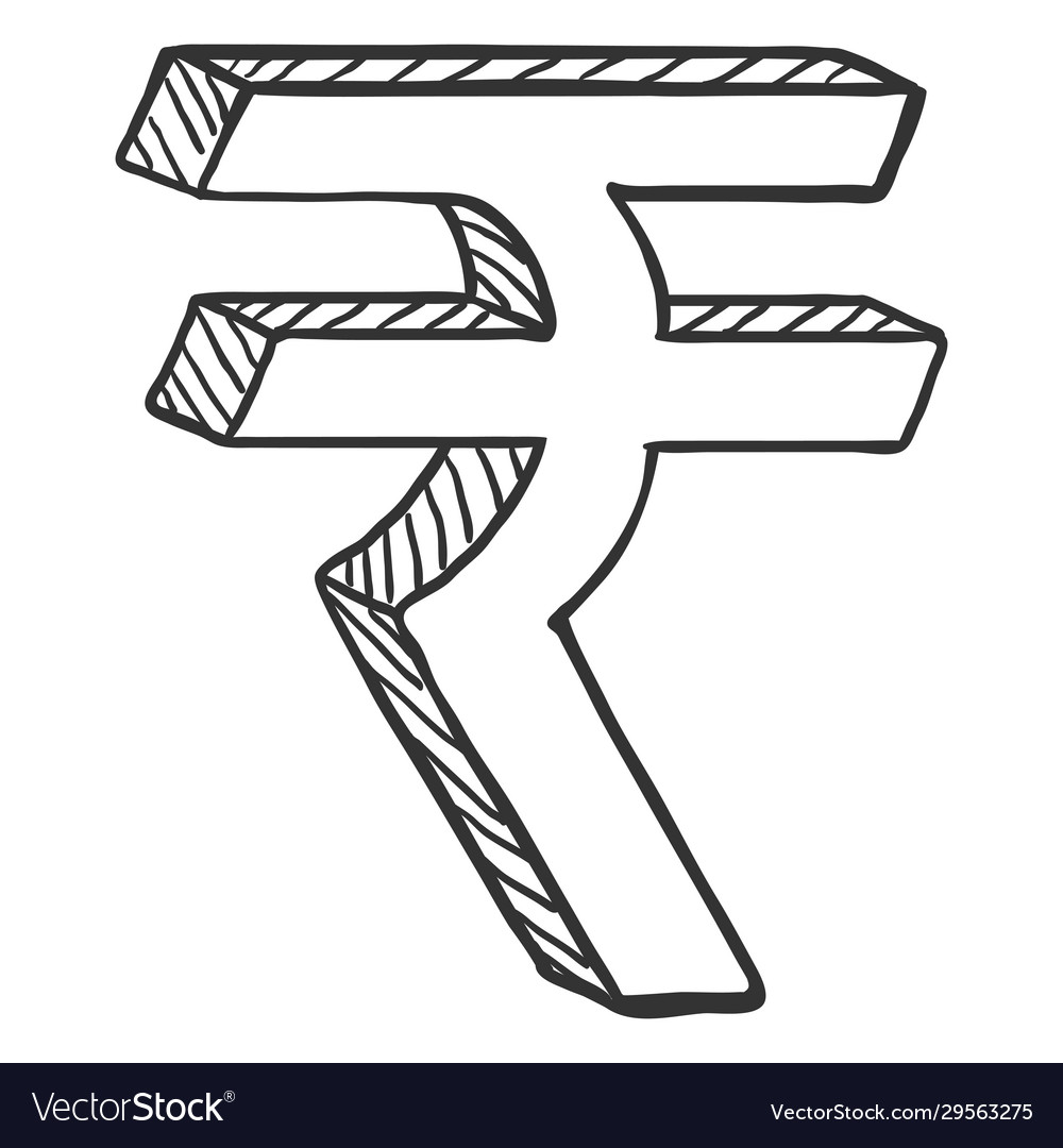 Black sketch indian currency symbol rupee Vector Image