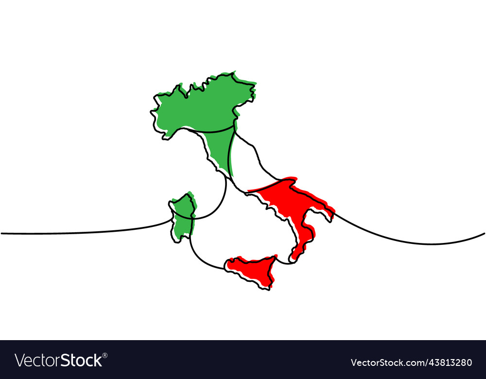 Italy map one line colored continuous drawing Vector Image