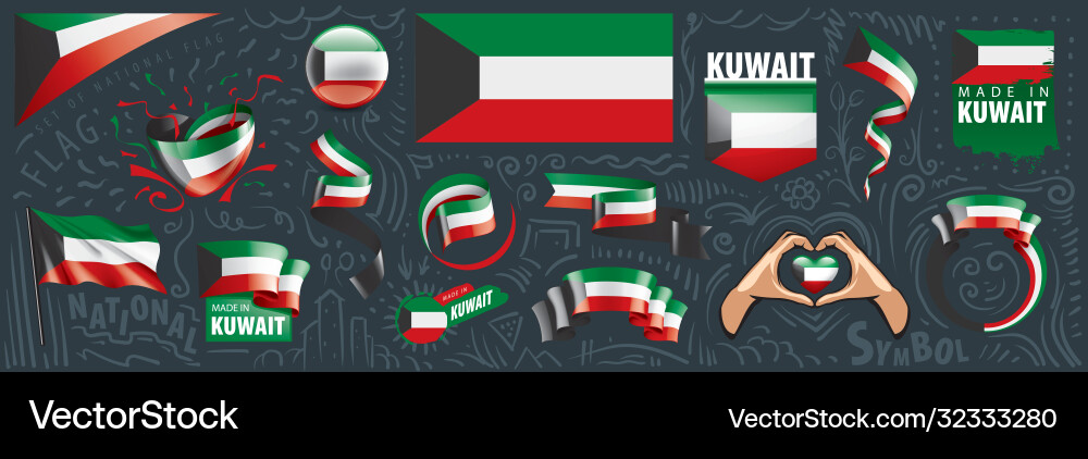 Set national flag kuwait Royalty Free Vector Image