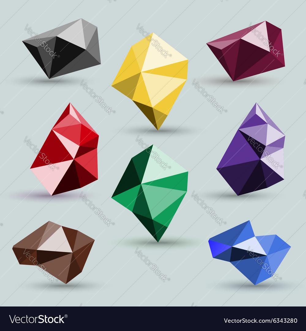 Set of abstract colorful icons polygonal crystals