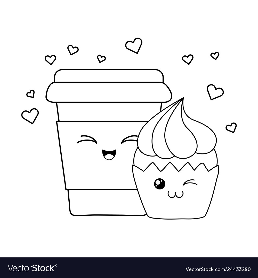 Süße Cupcake und Kaffee Gebäck kawaii Zeichen