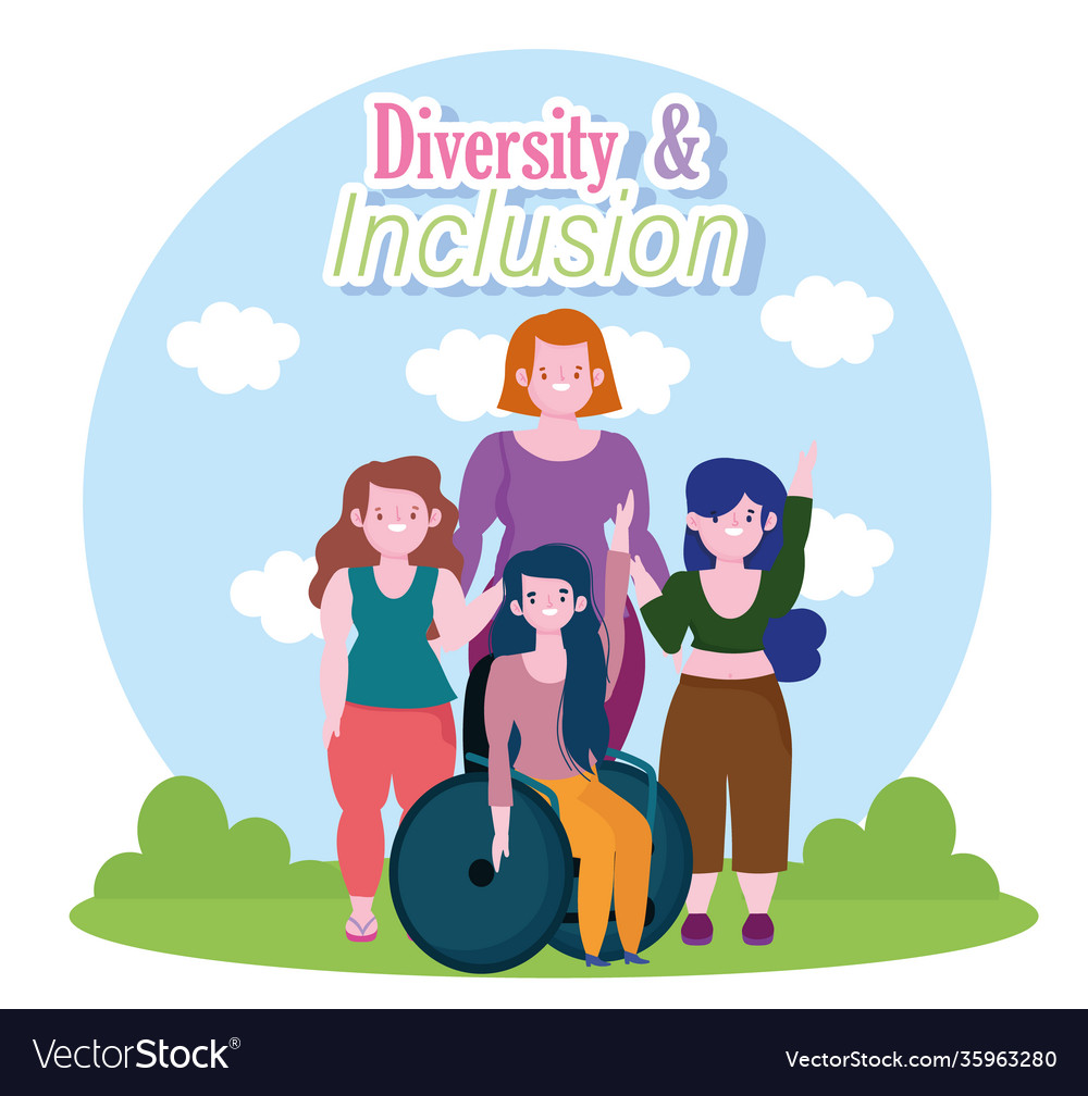 Woman on wheelchair and short tall women Vector Image