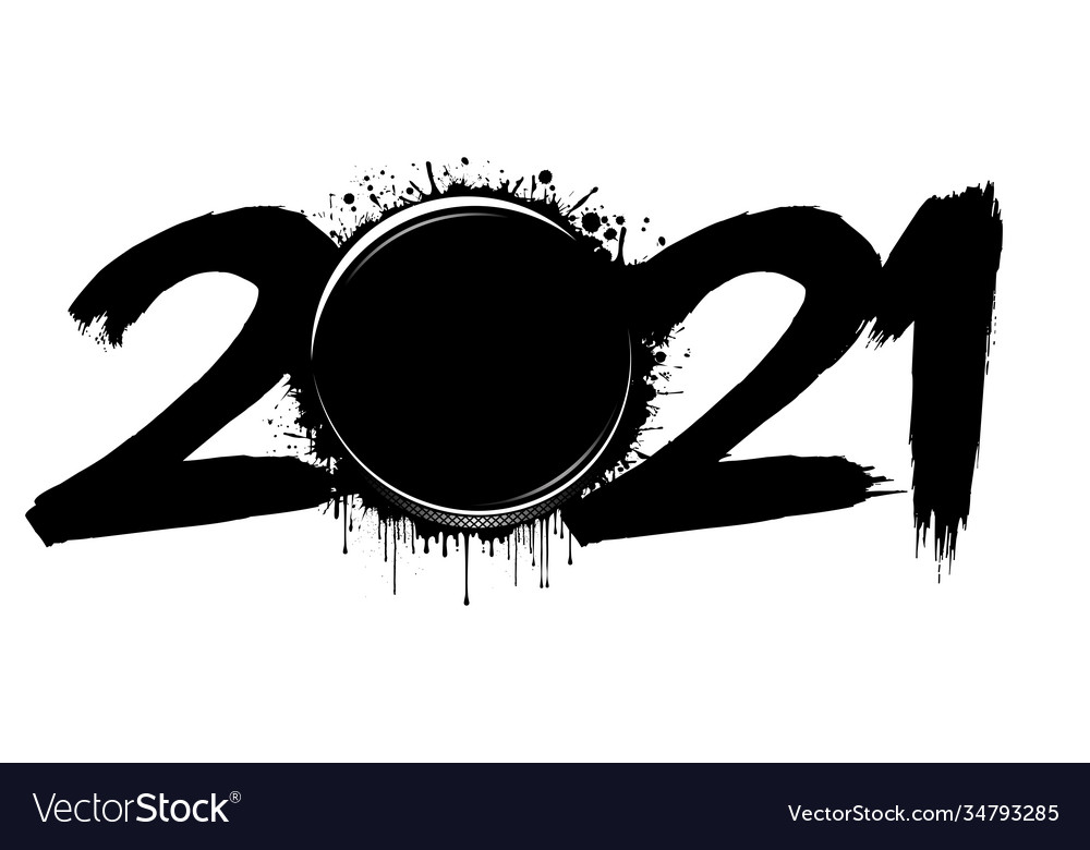 2021 New Year And A Hockey Puck From Blots Vector Image