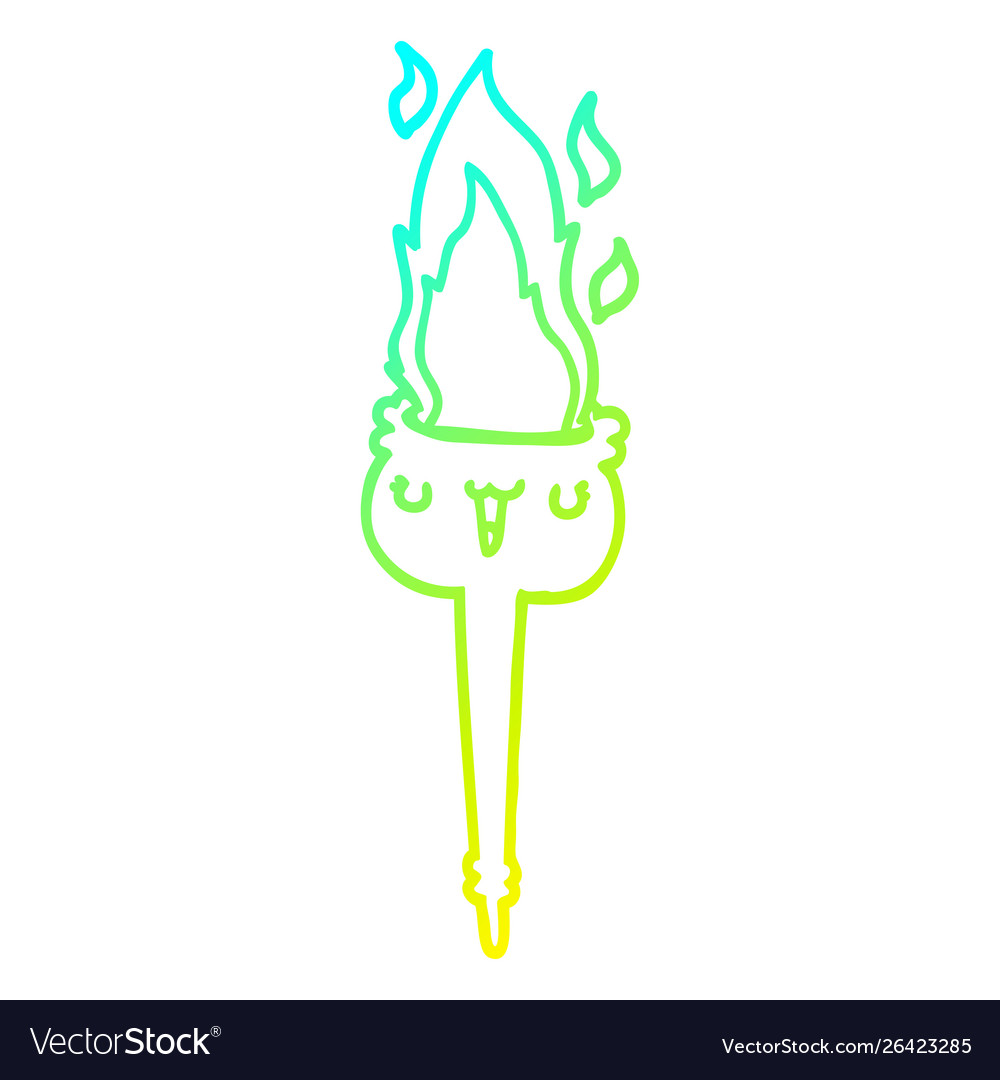 Cold gradient line drawing cartoon flaming torch