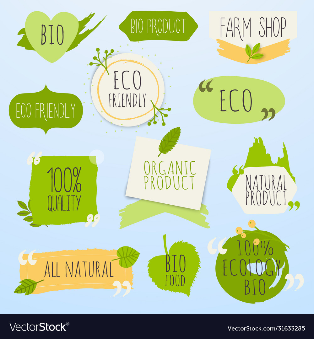 Collection green labels and badges for organic Vector Image