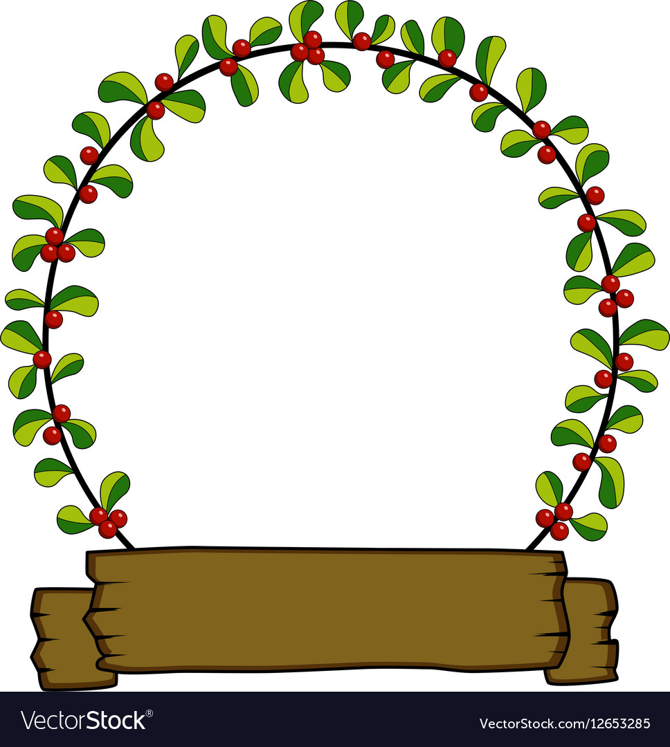 Red Cherries Round Frame With Wood Banner Vector Image