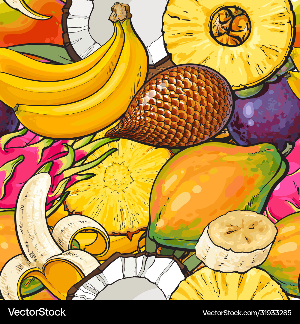 Tropical fruit seamless pattern hand drawn Vector Image