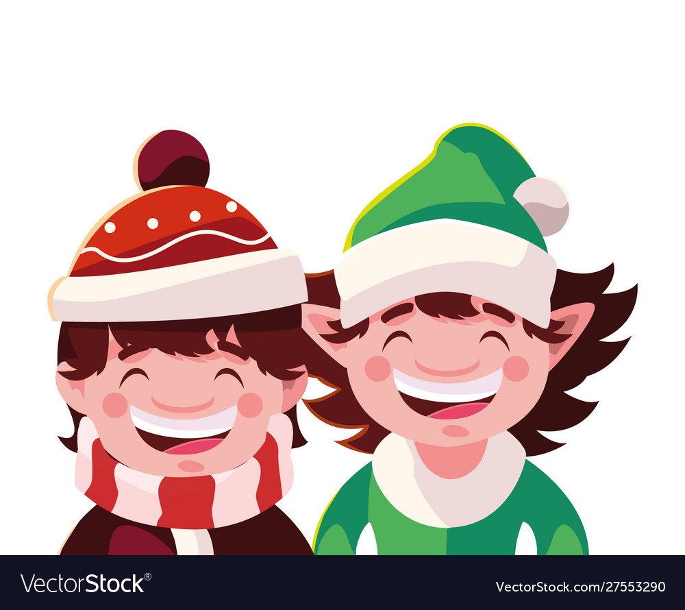 Boy and elf in white background