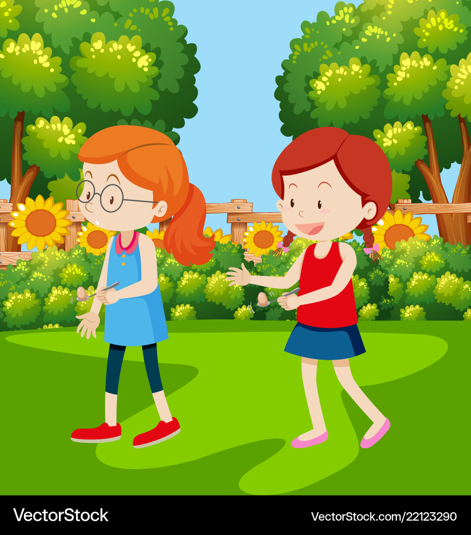 Girls having an egg and spoon race Royalty Free Vector Image