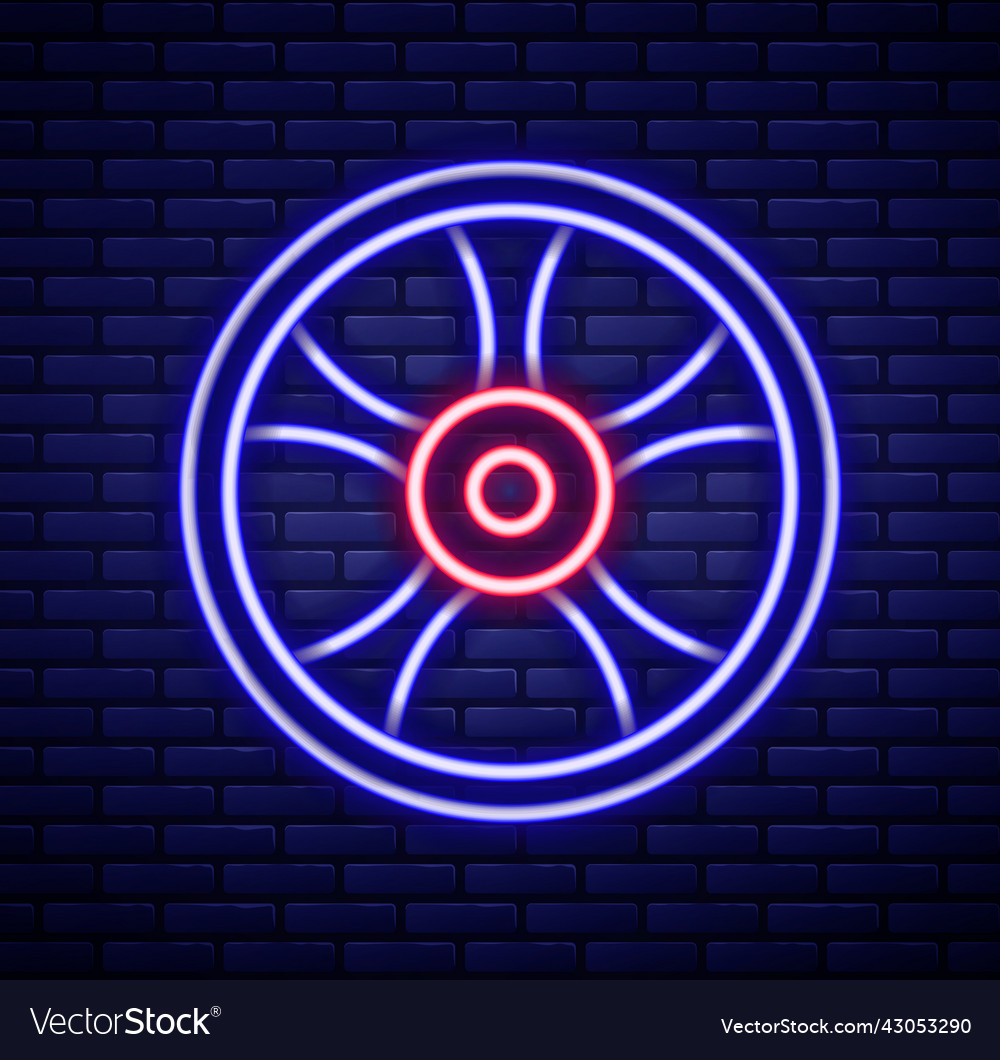 Glowing neon line alloy wheel for car icon