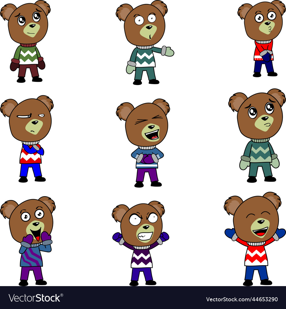 Standing funny teddy bear kid xmas cartoon set Vector Image