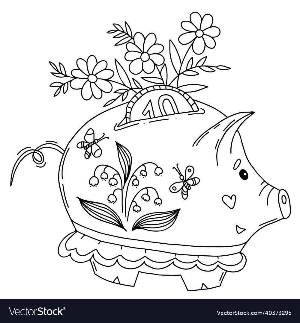 Cute spring pig piggy bank Royalty Free Vector Image