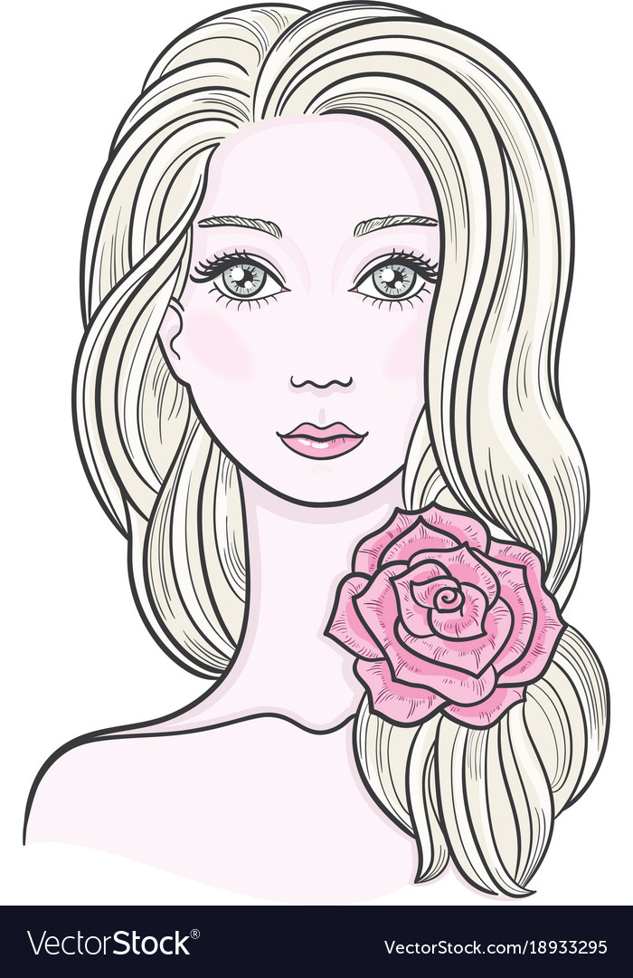 Elegant Line Art A Beautiful Young Woman Vector Image 7073