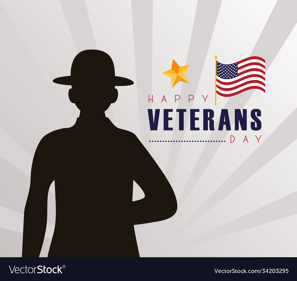 Happy veterans day lettering with soldier black Vector Image