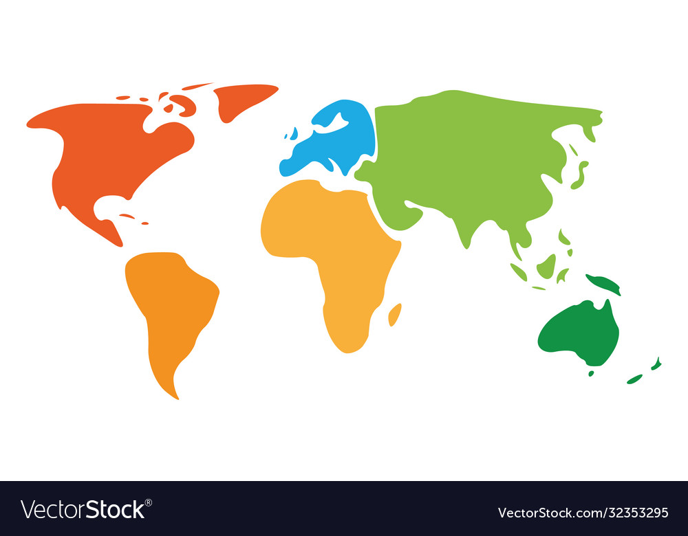 Multicolored world map divided to six continents Vector Image