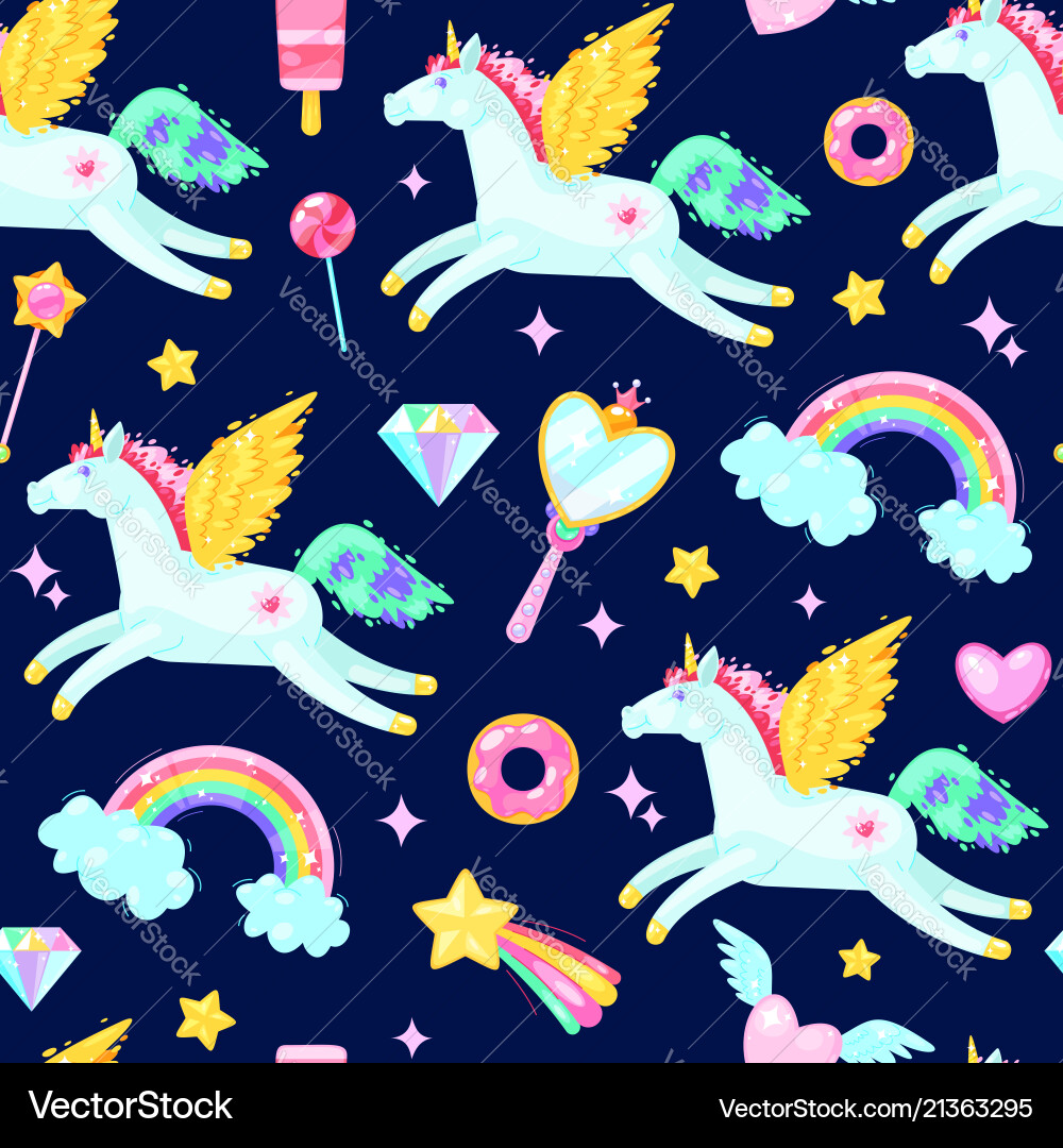 Seamless pattern with unicorns Royalty Free Vector Image